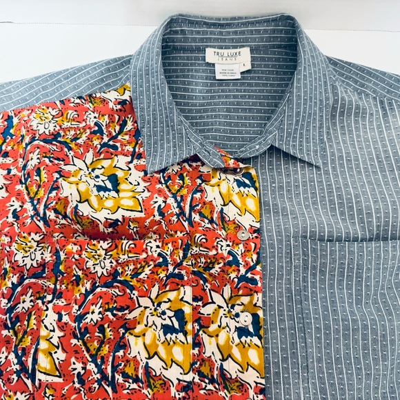 Tru Luxe Jeans Button Front Women's Shirt Mix of Different Fabrics Size Large - Picture 12 of 16